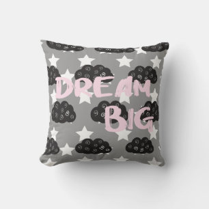 Dream Big Grey and Blush Brush Script Throw Pillow