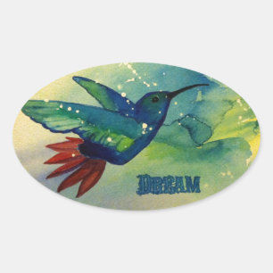 Dream Big! Hummingbird Watercolor Painting Oval Sticker