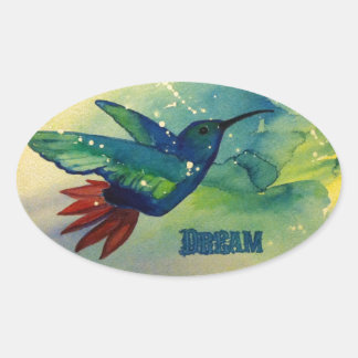Dream Big! Hummingbird Watercolor Painting Oval Sticker