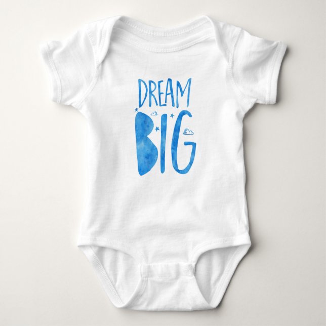 Dream Big, inspirational quote, blue watercolor Baby Bodysuit (Front)