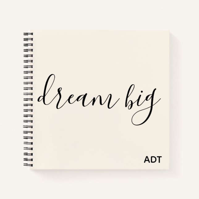 Dream Big Inspirational Quote Monogram Black|White Notebook (Front)