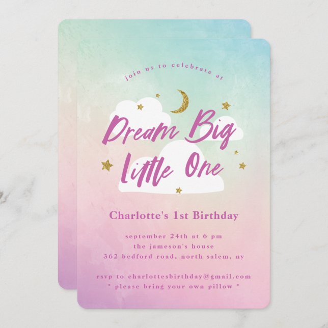 Dream Big Little One 1st Birthday Invitation (Front/Back)