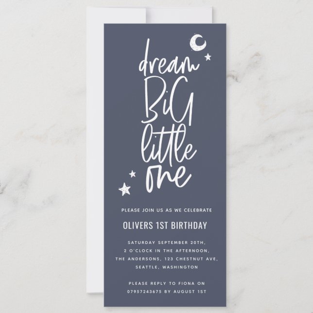 Dream big little one 1st birthday photo card (Front)
