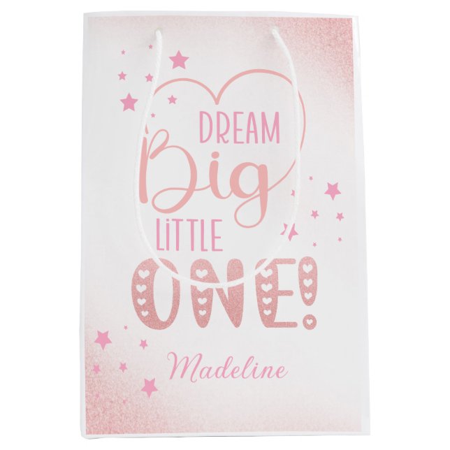 Dream Big Little One Heart Sleepy Bear Birthday Medium Gift Bag (Front)
