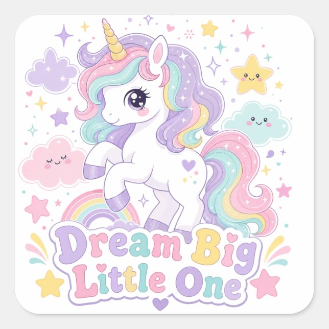 Dream Big Little One Unicorn Square Sticker (Front)