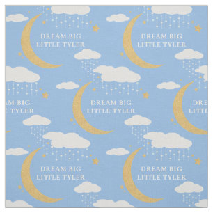 Dream big moon clouds blue custom repeat pattern fabric