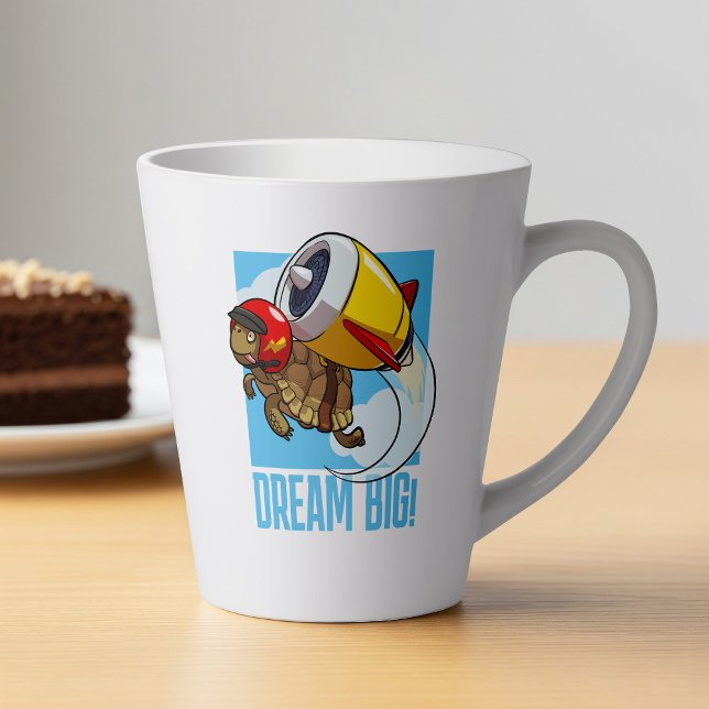 Dream Big! Motivational Dynamic Tortoise Cartoon Latte Mug (Creator Uploaded)
