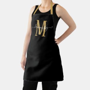 Dream Big Motivational Monogram Initial Gold Black Apron