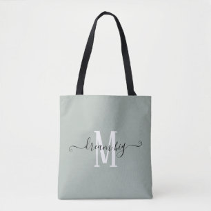 Dream Big Motivational Monogram Initial Sage Green Tote Bag