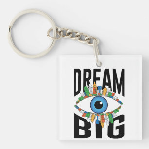 Dream Big motivational quote & colourful cityscape Key Ring