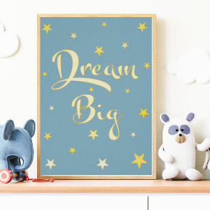 Dream Big Nursery Wall Art Blue Yellow Star Poster