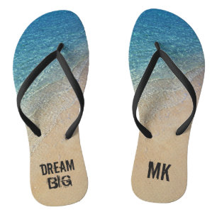 Dream Big Ocean Beach with Custom Monogram Name Jandals