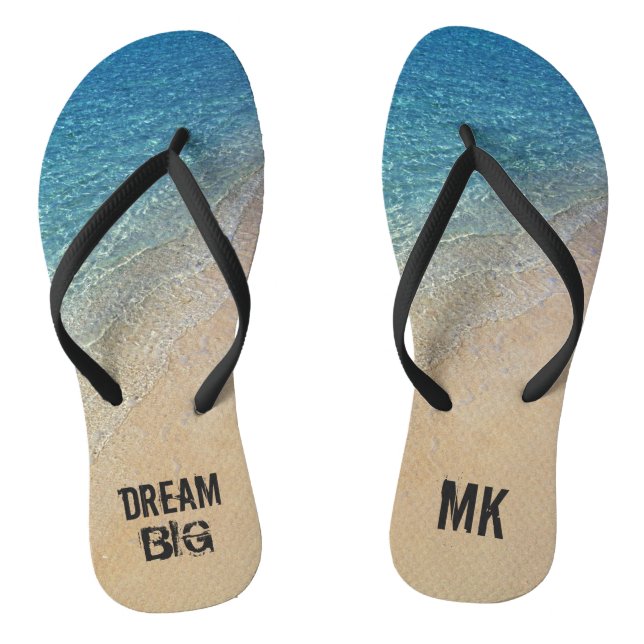 Dream Big Ocean Beach with Custom Monogram Name Jandals (Footbed)