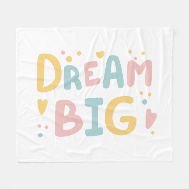 Dream Big Pastel Hearts Fleece Blanket (Front (Horizontal))