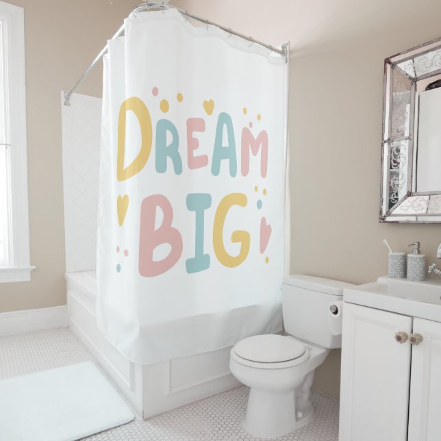 Dream Big Pastel Hearts Shower Curtain (In Situ)
