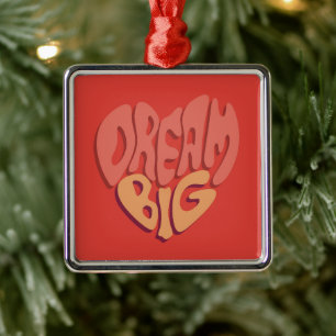 Dream Big: Red Heart Powerful Slogan Metal Tree Decoration