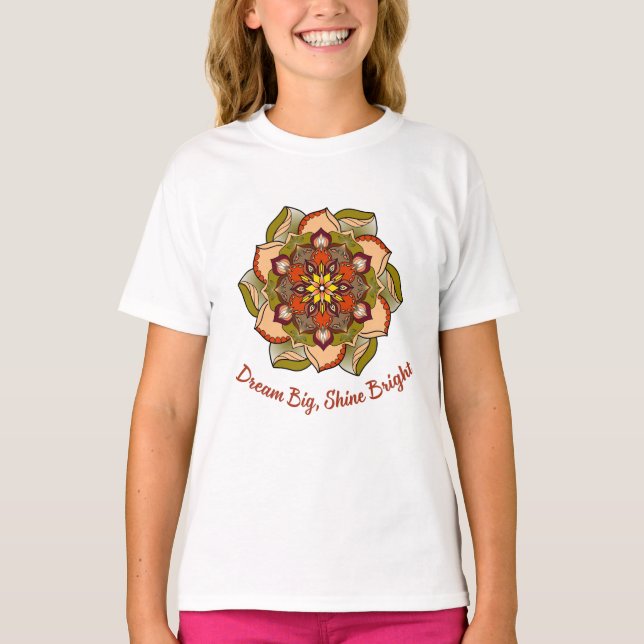 Dream Big, Shine Bright Children's Mandala T-Shirt (Front)