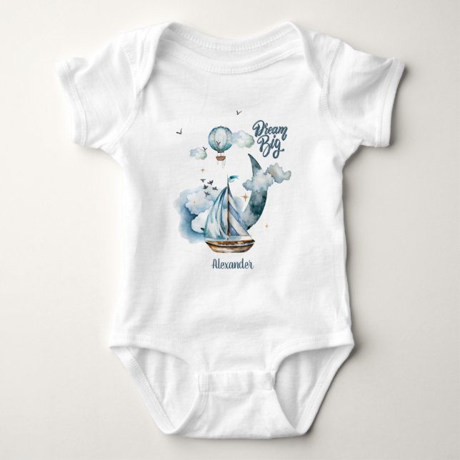 Dream Big Ship in the ocean Customisable Baby Bodysuit (Front)