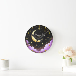 Dream Big Vintage Moon and Stars Wall  Round Clock