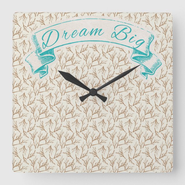 Dream Big Vintage Style Square Wall Clock (Front)