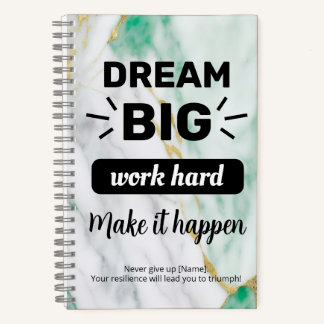Dream Big Work Hard Emerald Gold  Customisable Notebook