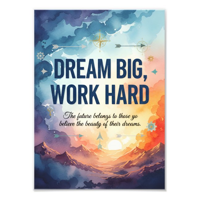 Dream Big, Work Hard – Inspirational Motivational  Photo Print (Front)