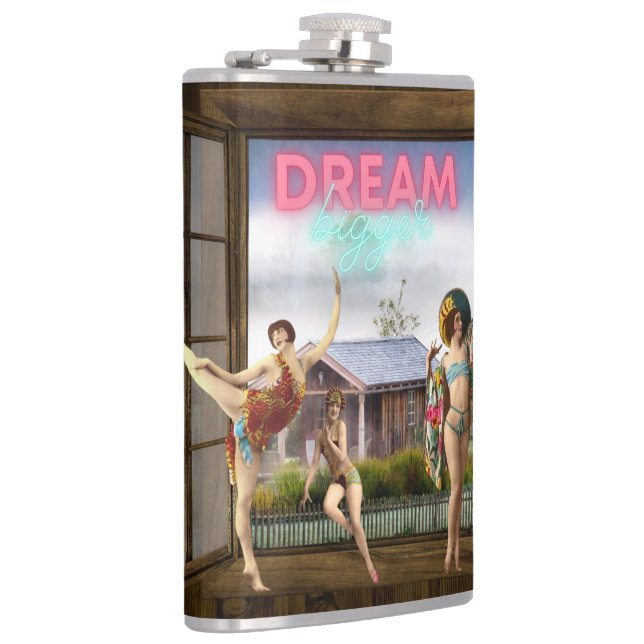 Dream Bigger Altered Art Vintage Dancers Hip Flask (Right)
