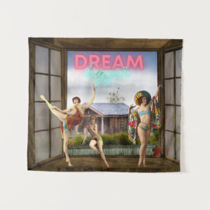 Dream Bigger Altered Art Vintage Dancers Tapestry