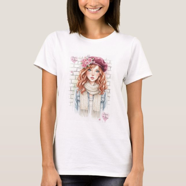 Dream & Bloom Watercolor Girl Art Women's Fitted T-Shirt (Front)