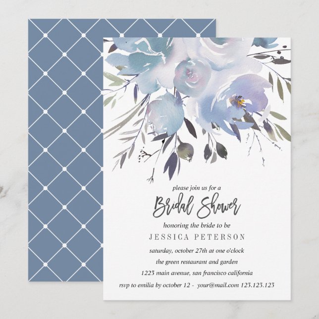 Dream Blue Flowers Wedding Bridal Shower party Invitation (Front/Back)