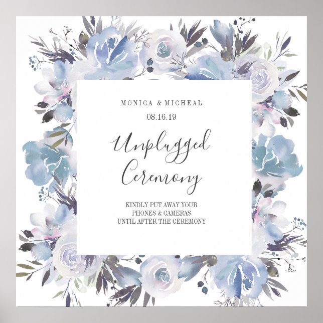 Dream Blue  Square Unplugged Wedding Ceremony Sign (Front)