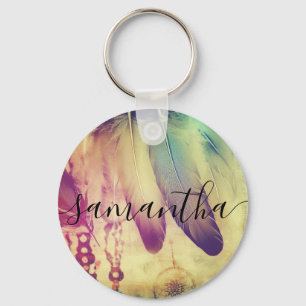 Dream Boho Bohemian Style Dreamcatcher Feathers  Key Ring