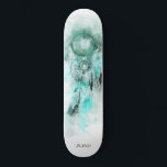 *~* Dream Boho Catcher Sacred Tribal Shamanic Aqua Skateboard<br><div class="desc">* Western BOHO American Watercolor Abstract Dream Catcher Journey with lovely Feathers as a Shamanic symbol for a Native American Spiritual Healer or BOHEMIAM design. * . *** The colours are mostly BLUE TURQUOISE , AQUA , on WHITE. This spirit based esoteric popular boho creative abstract modern dreamcatcher and feathers...</div>