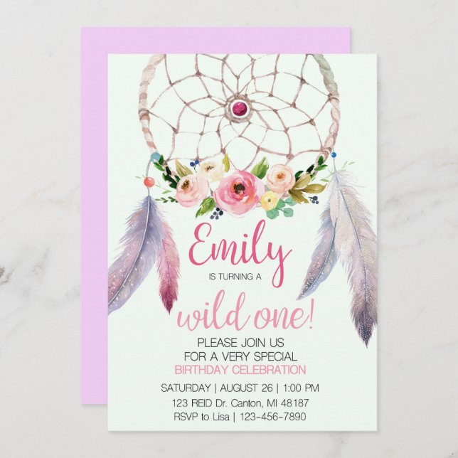 Dream Catcher 1st Birthday Invitation (Front/Back)