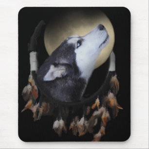Dream catcher and blue eyed Husky Mouse Pad