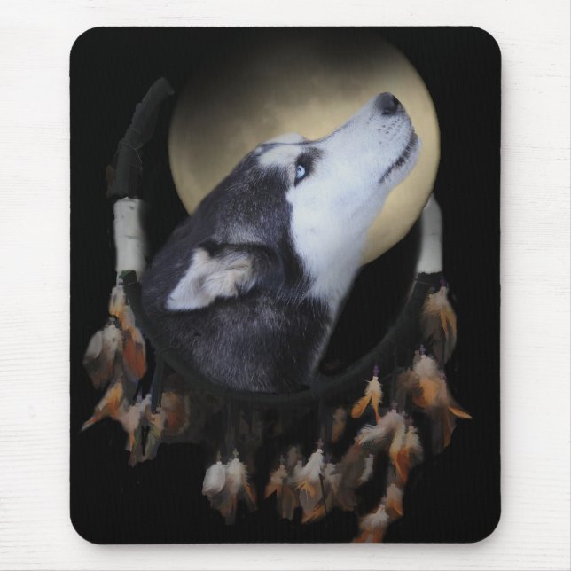 Dream catcher and blue eyed Husky Mouse Pad (Front)