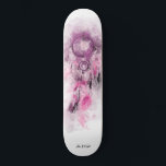 *~* Dream Catcher Boho Sacred Tribal Shamanic Skateboard<br><div class="desc">* Western BOHO American Watercolor Abstract Dream Catcher Journey with lovely Feathers as a Shamanic symbol for a Native American Spiritual Healer or BOHEMIAM design. * . *** The colours are PINK LAVENDER EGGPLANT on WHITE. This spirit based esoteric popular boho creative abstract modern dreamcatcher and feathers design will most...</div>