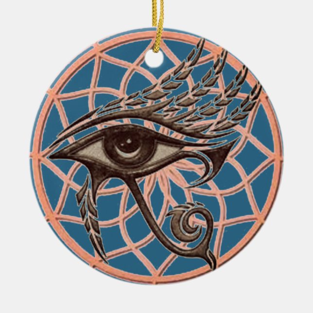 Dream Catcher Eye Of Horus Blue Ceramic Tree Decoration (Front)