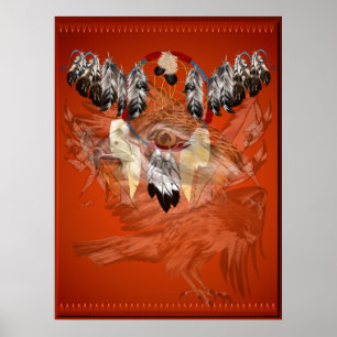 Dream Catcher Hawk Face Posters