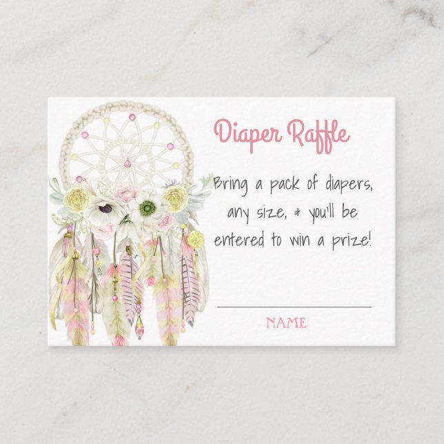 Dream Catcher Pink Baby Shower Diaper Raffle Enclosure Card (Front)