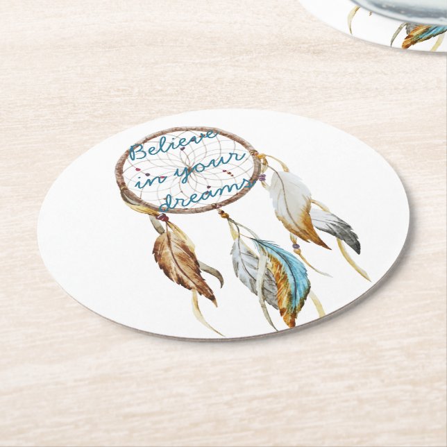 Dream Catcher Round Paper Coaster (Angled)