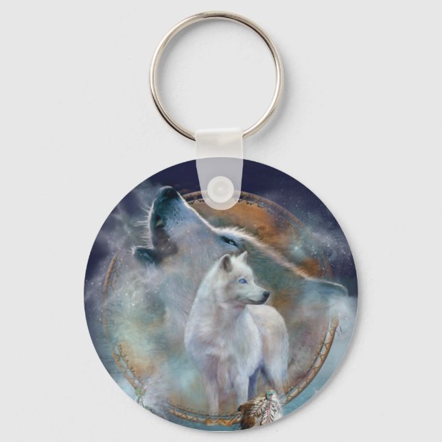 Dream Catcher - Spirit Wolf Art Keychain (Front)
