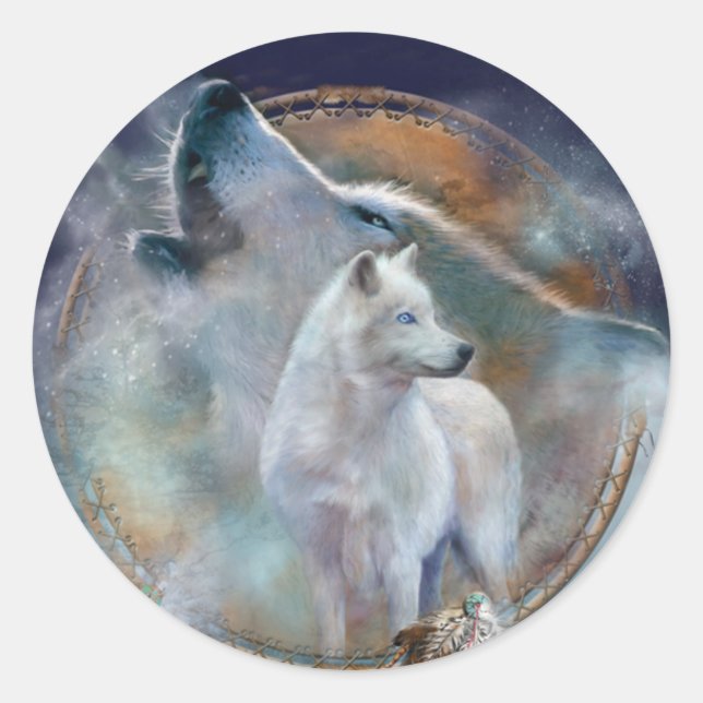 Dream Catcher - Spirit Wolf Art Sticker (Front)