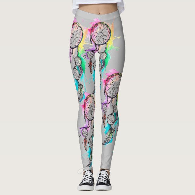 Dream Catcher Splash Paint Art Ladies Leggings (Front)