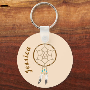 Dream Catcher with Feathers and Turquoise Beads Key Ring