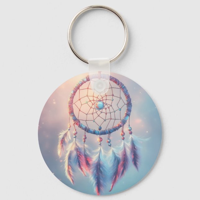 Dream Catcher with Soft Feathers and Beads Key Ring (Front)
