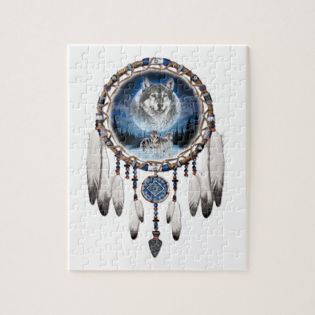 Dream Catcher with wolf background Jigsaw Puzzle (Vertical)