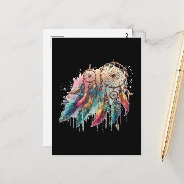 dream catchers and multicolored feathers postcard (Front/Back In Situ)