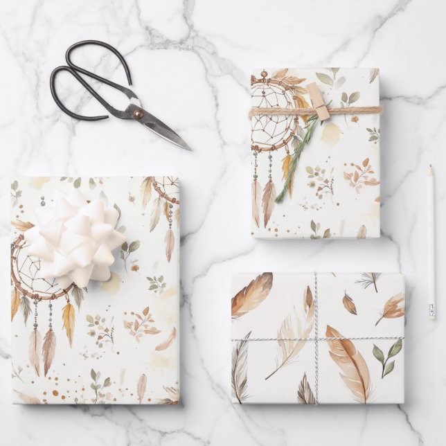 Dream Catchers Feathers Birthday Wrapping Paper Sheet (Front)