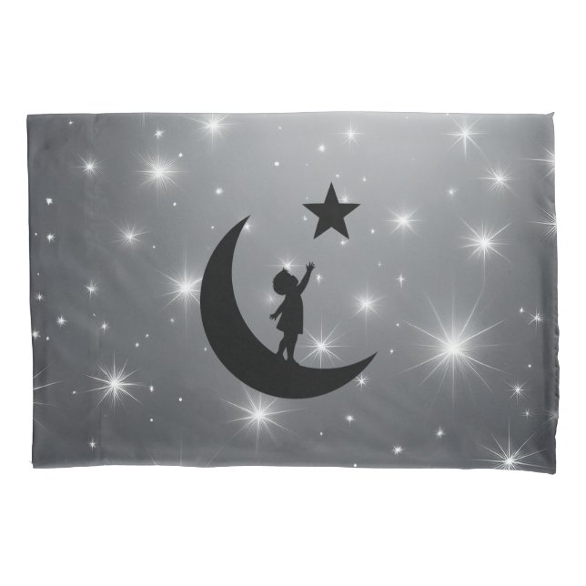 Dream Chaser Cute Minimalist Moon and Star Design  Pillowcase (Front)